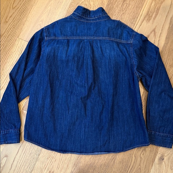 *Zara Denim Bow Shirt Top Long Sleeves Button Front Pocket Tie at Neck Medium - Picture 5 of 9